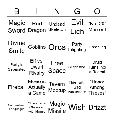 D&D Movie Bingo Card