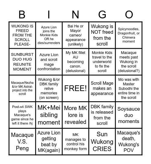 Monkie Kid Season 4 special BINGO! Bingo Card