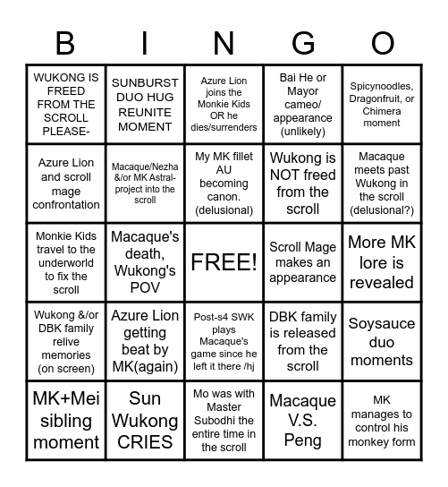 Monkie Kid Season 4 special BINGO! Bingo Card