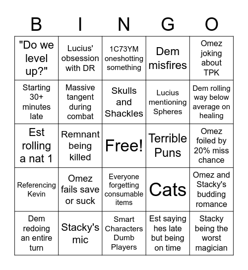 Kingsmen of Rockrog Bingo Card