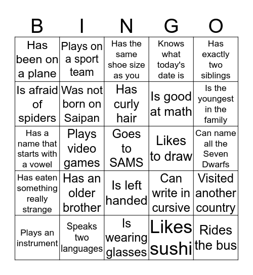Find someone in this class who... Bingo Card