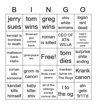 succession finale Bingo Card