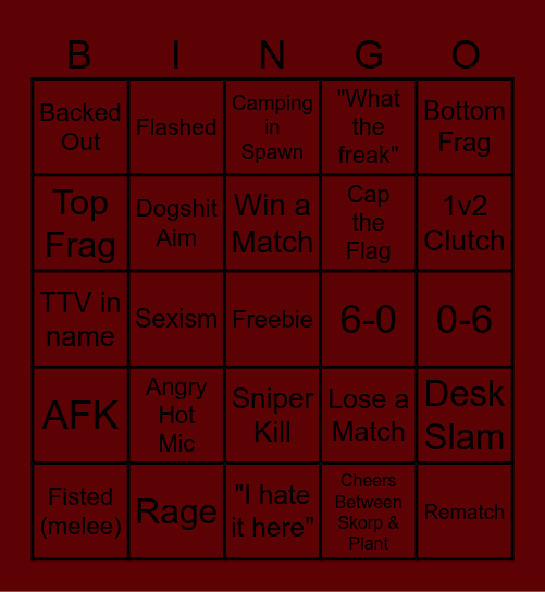 MW2 Gunfight Bingo Card