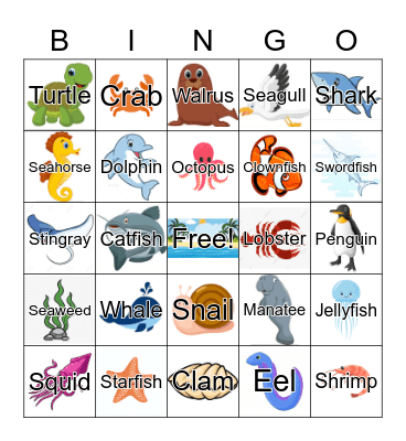Sea Animals Bingo Card