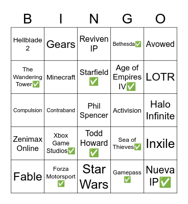 Untitled Bingo Card