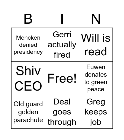 Succession Finale Bingo Card