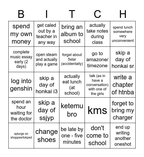 bitchngo Bingo Card