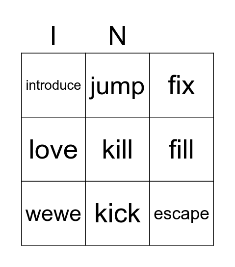 Verbs Bingo Card