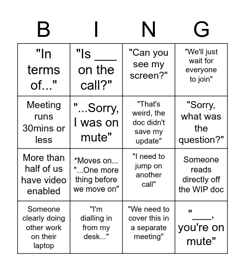 FSTGov WIP- Weekly phrases Bingo Card