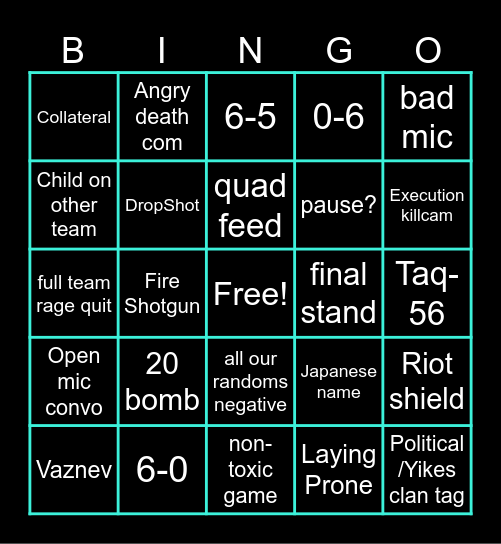 Call of Bingo: modern blackout Bingo Card