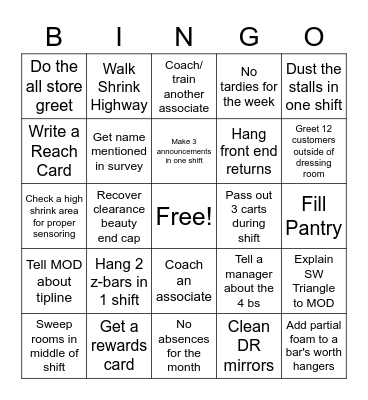 TJMaxx Bingo DR Bingo Card