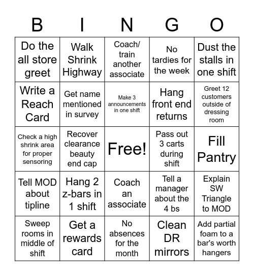 TJMaxx Bingo DR Bingo Card
