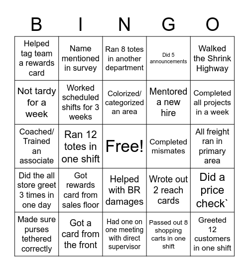 TJMaxx Bingo Card