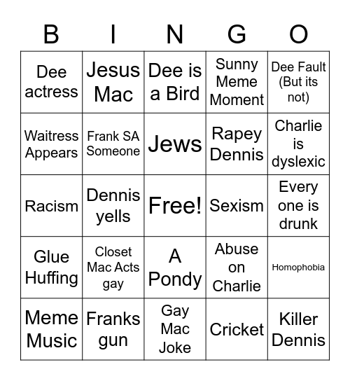 Its Always Sunny Bingo Card