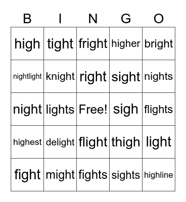 igh Bingo Card