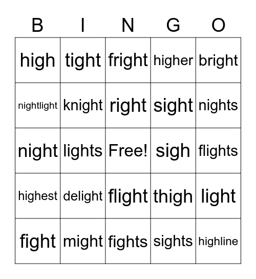 igh Bingo Card