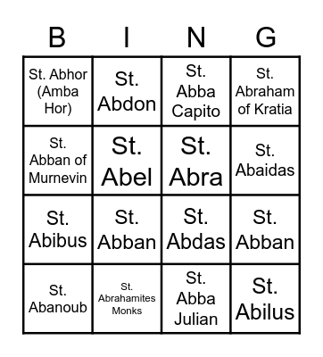 Saints Bingo Card