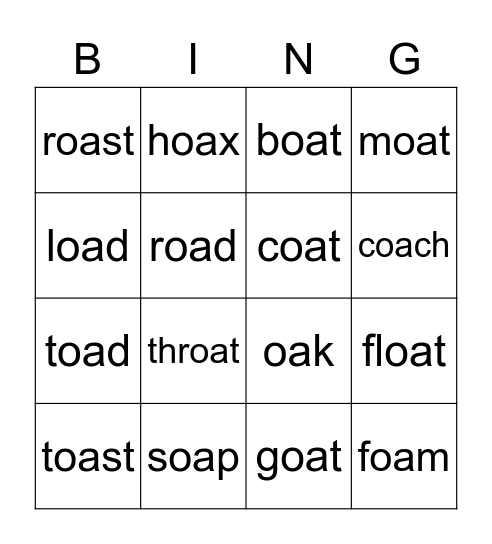 'oa' bingo Card