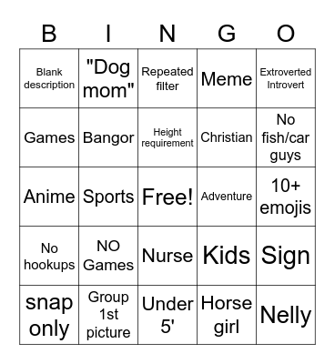 FB Dating Bingo Card