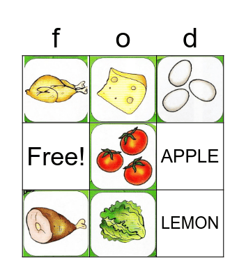 FOOD BINGO Card