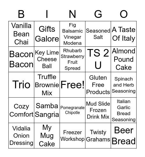 Tastefully Simple Bingo Card