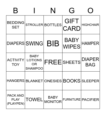 GINA'S BABY SHOWER Bingo Card