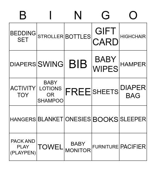 GINA'S BABY SHOWER Bingo Card
