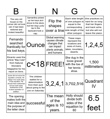 Fifth Grade Common Assessment Practice Bingo Card