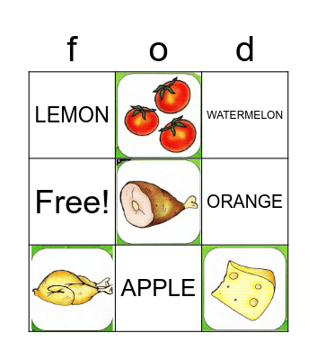 FOOD BINGO Card