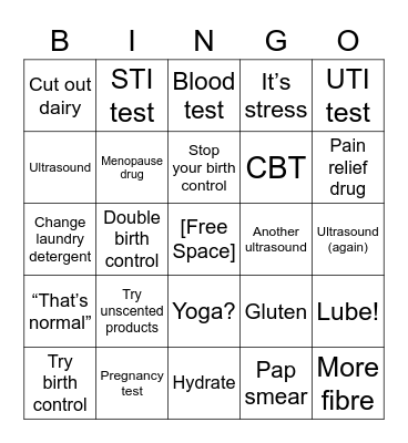 Pelvic Pain Bingo Card