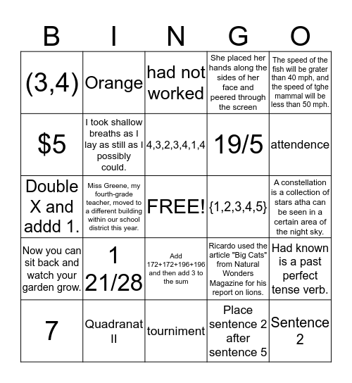 Fifth Grade Common Assessment Practice Bingo Card