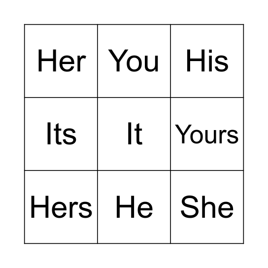 Possessive Pronouns Bingo Card