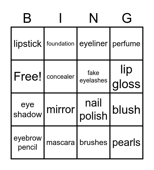 MAKE-UP Bingo Card