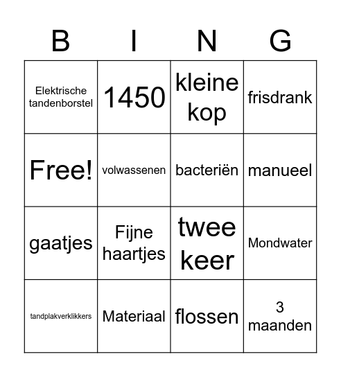 Tandenpoetsen materieel en materieel Bingo Card