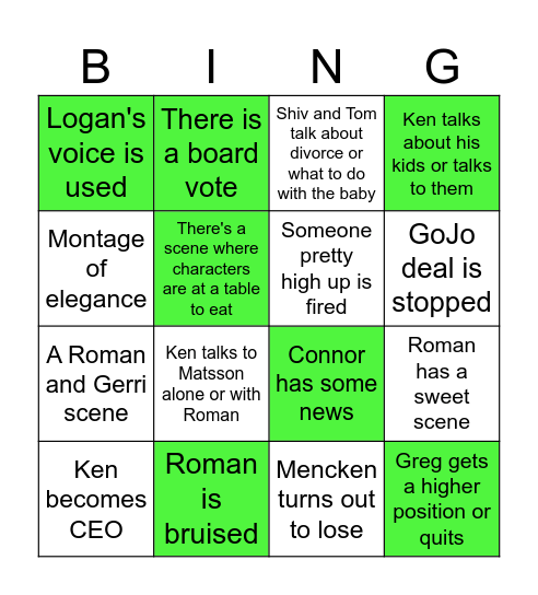 Succession Series Finale Bingo Card