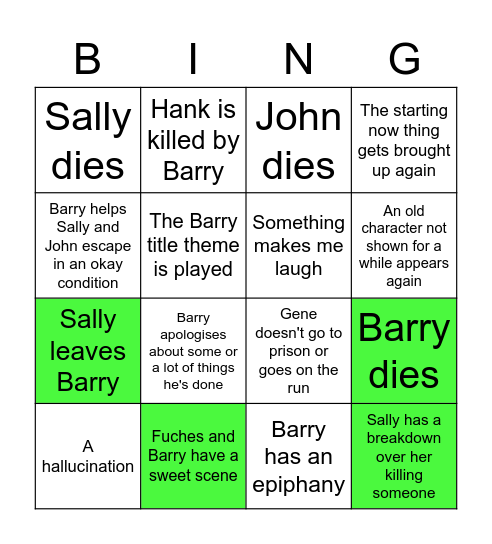 Barry Series Finale Bingo Card