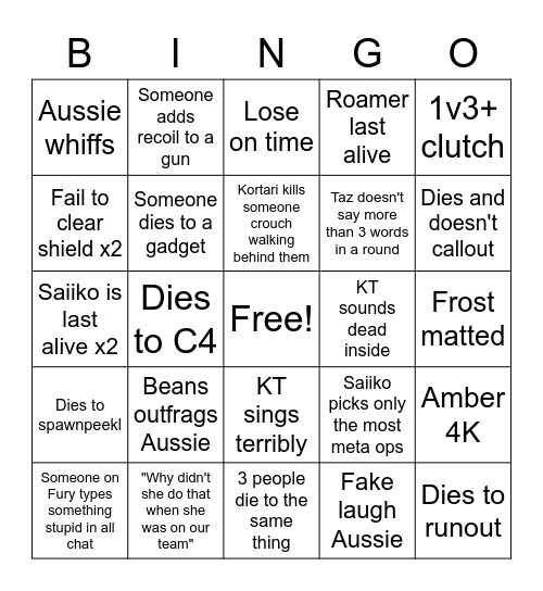 Fury vs Bliss bingo Card