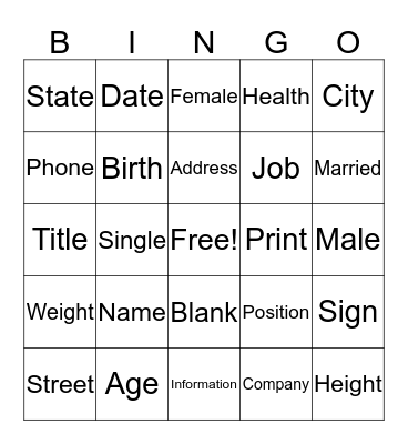 Untitled Bingo Card