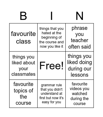 final class Bingo Card