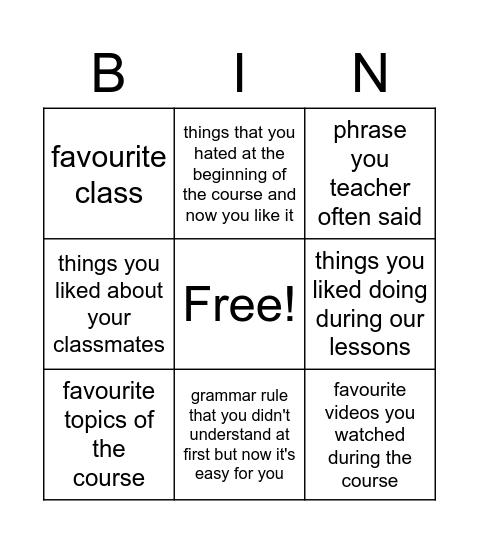 final class Bingo Card