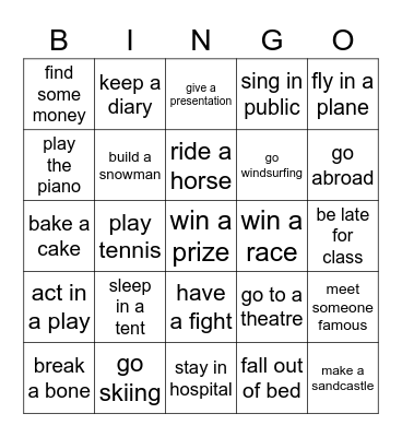 Present Perfect: Have you ever...? Bingo Card