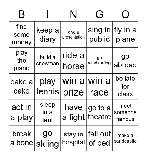 Present Perfect: Have you ever...? Bingo Card