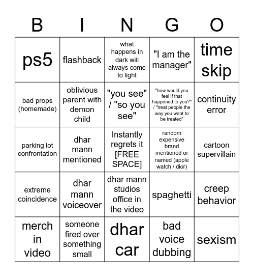 Dhar Mann Bingo v3 Bingo Card