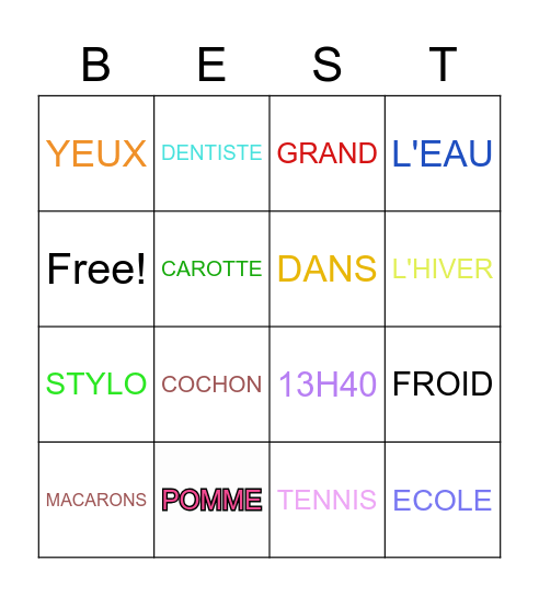 FRENCH Bingo Card