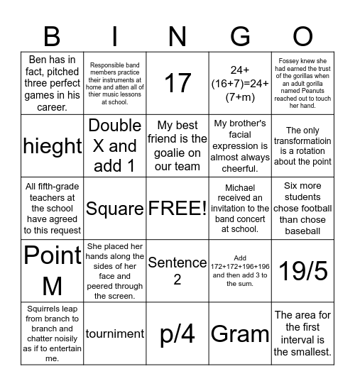 Fifth Grade Common Assessment Practice Bingo Card