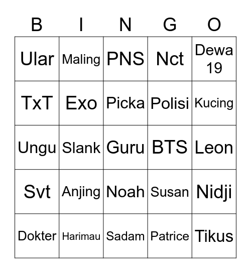 Bingo kim Bingo Card