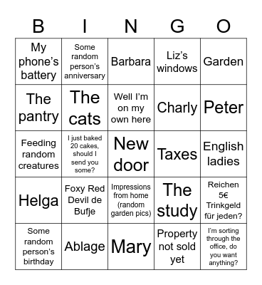Mother Bingo Card