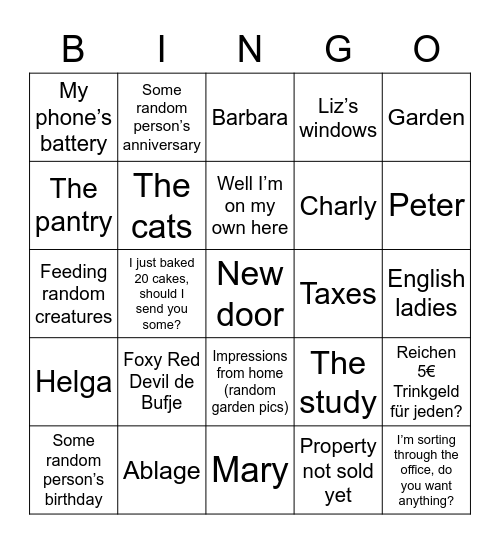 Mother Bingo Card