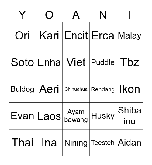 YOANOIRE Bingo Card