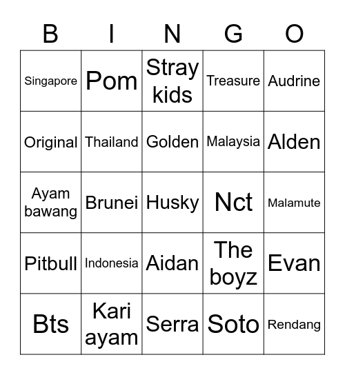 Punya odrinie Bingo Card